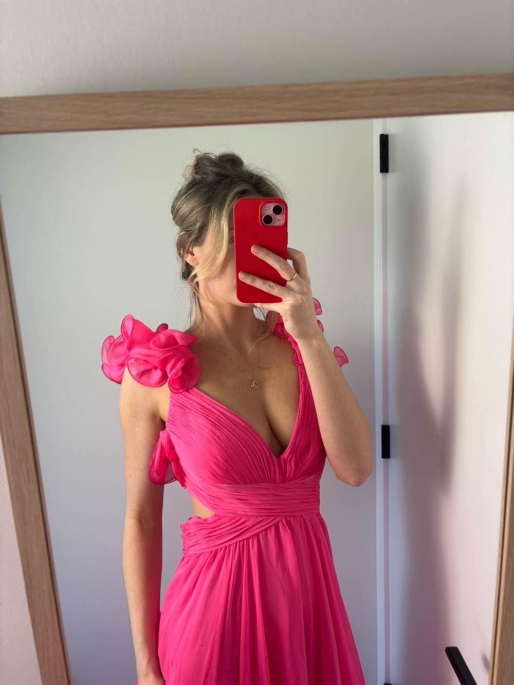 Mac Duggal hot pink ruffle gown / prom dress / bridesmaid dress - Picture 3 of 12
